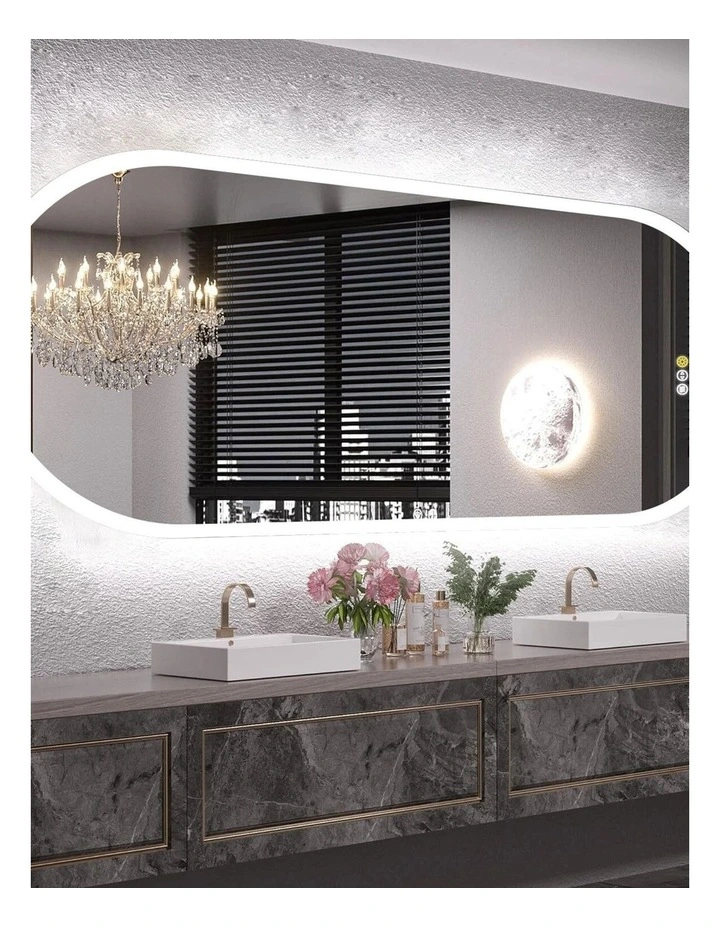 Silver LED Bathroom Mirror Dimmable Anti Fog HD Reflection Design image 2