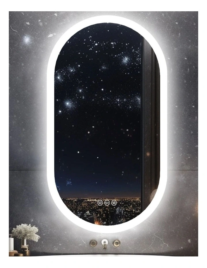Silver LED Bathroom Mirror Dimmable Anti Fog HD Reflection Design image 3