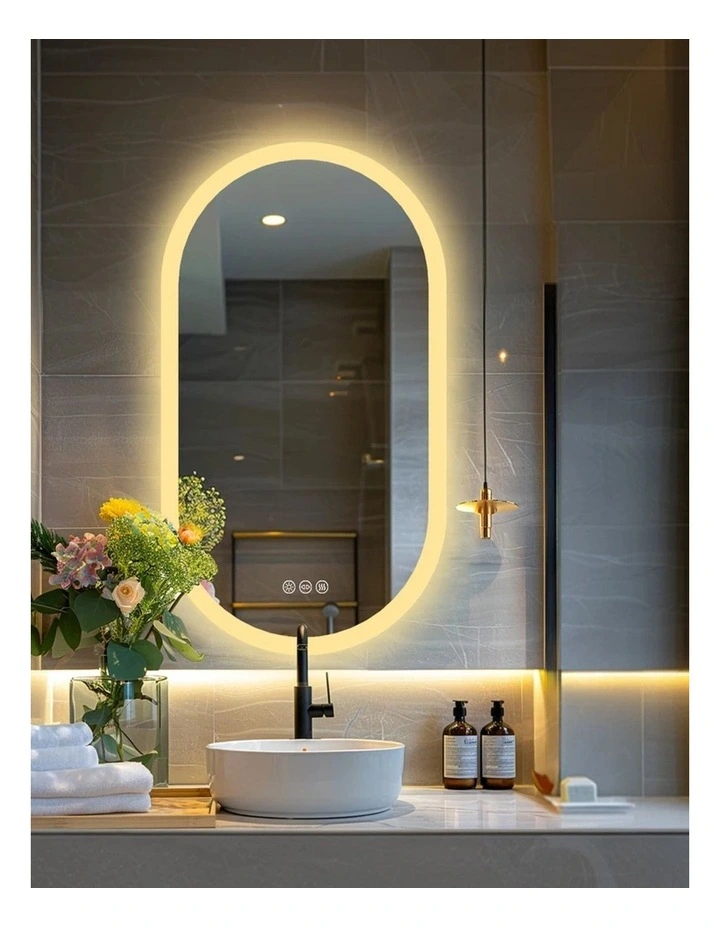 Silver LED Bathroom Mirror Dimmable Anti Fog HD Reflection Design image 4