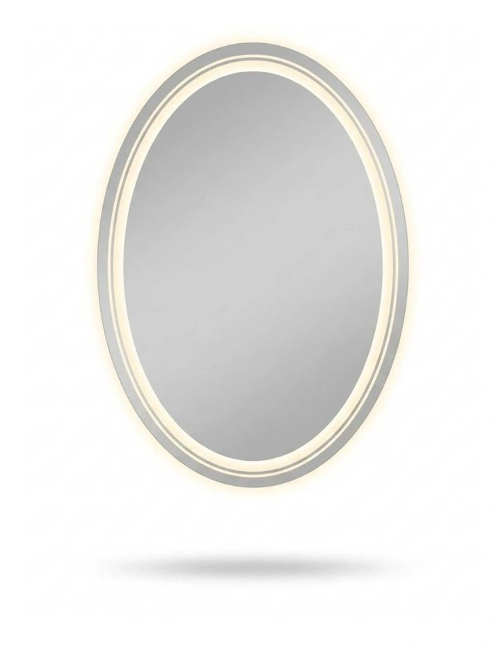 Silver Oval Led Bathroom Mirror Front Backlit Anti Fog Touch Control image 1