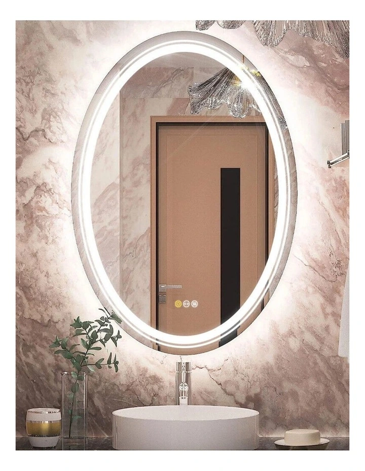 Silver Oval Led Bathroom Mirror Front Backlit Anti Fog Touch Control image 2