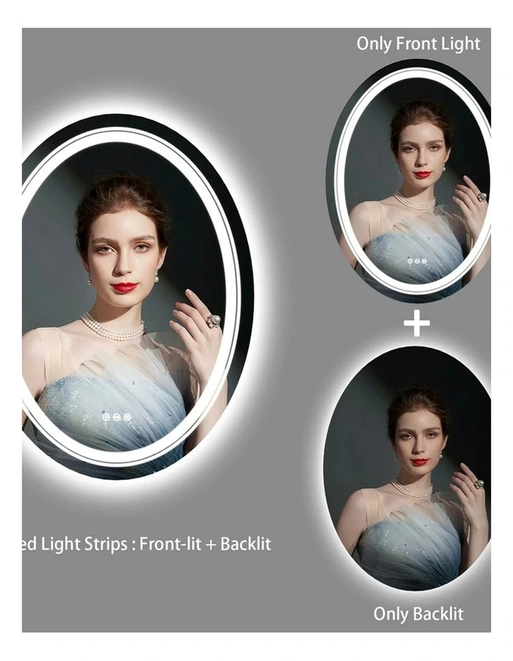 Silver Oval Led Bathroom Mirror Front Backlit Anti Fog Touch Control image 5