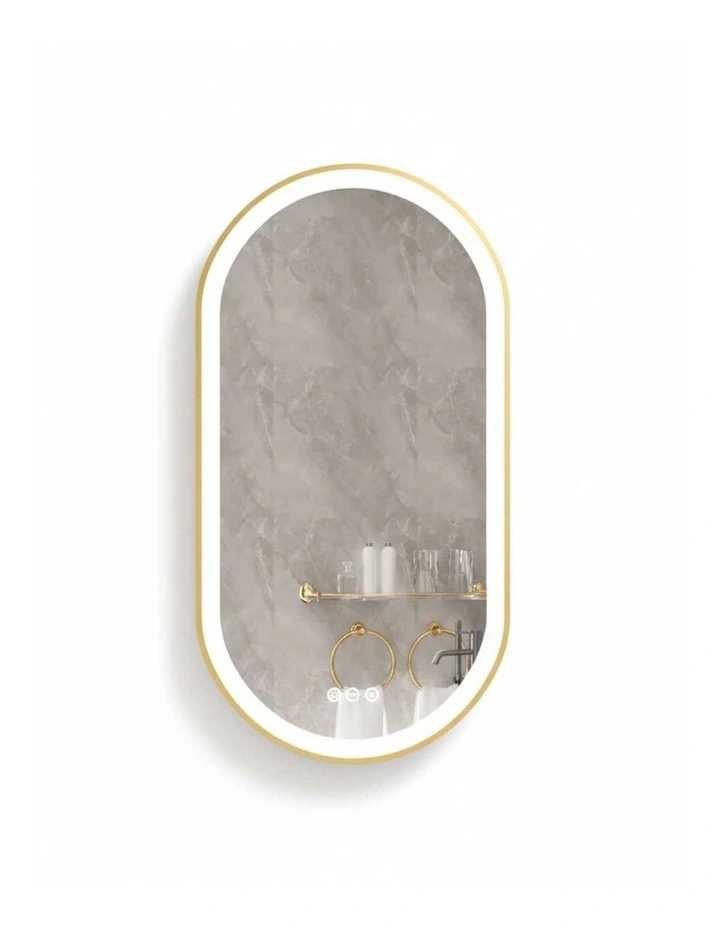 Gold Oval LED Mirror Anti Fog Dimmable Touch Modern Bathroom Vanity Style image 1