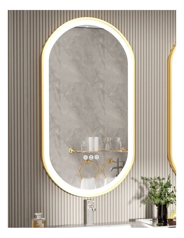 Gold Oval LED Mirror Anti Fog Dimmable Touch Modern Bathroom Vanity Style image 2