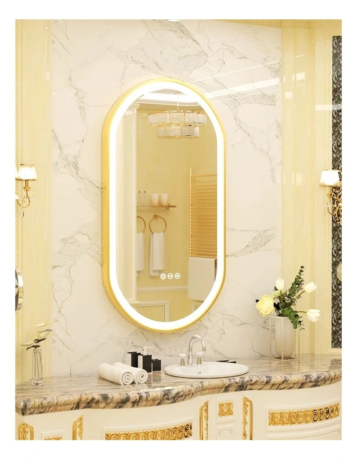 Gold Oval LED Mirror Anti Fog Dimmable Touch Modern Bathroom Vanity Style image 4