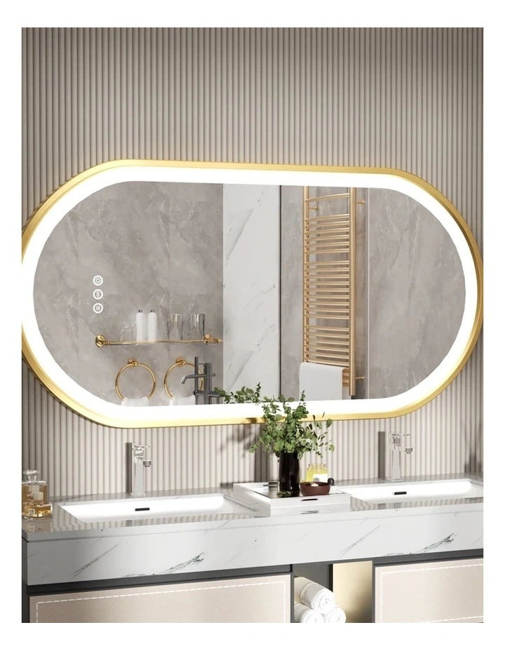 Gold Oval LED Mirror Anti Fog Dimmable Touch Modern Bathroom Vanity Style image 5