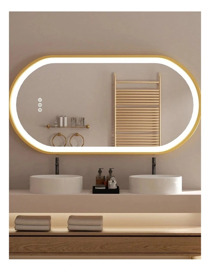 Gold Oval LED Mirror Anti Fog Dimmable Touch Modern Bathroom Vanity Style image 7
