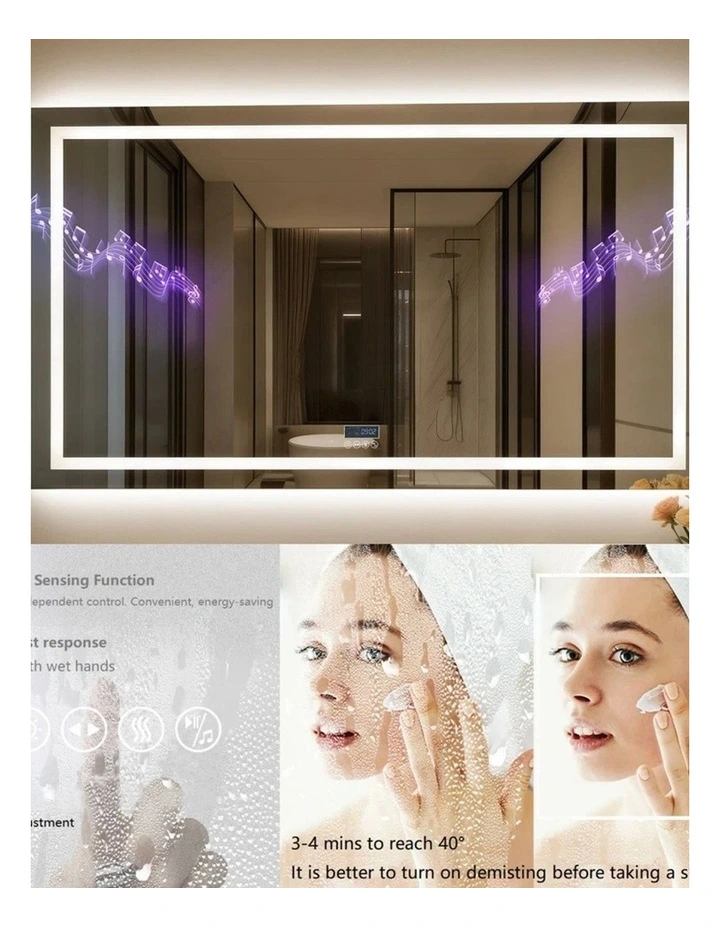 Silver Smart Led Mirror Bluetooth Audio Display Anti Fog Bathroom Unit image 6