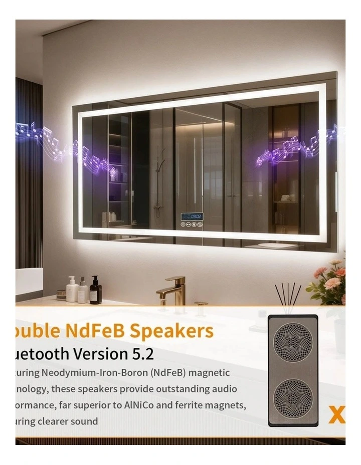 Silver Smart Led Mirror Bluetooth Audio Display Anti Fog Bathroom Unit image 7