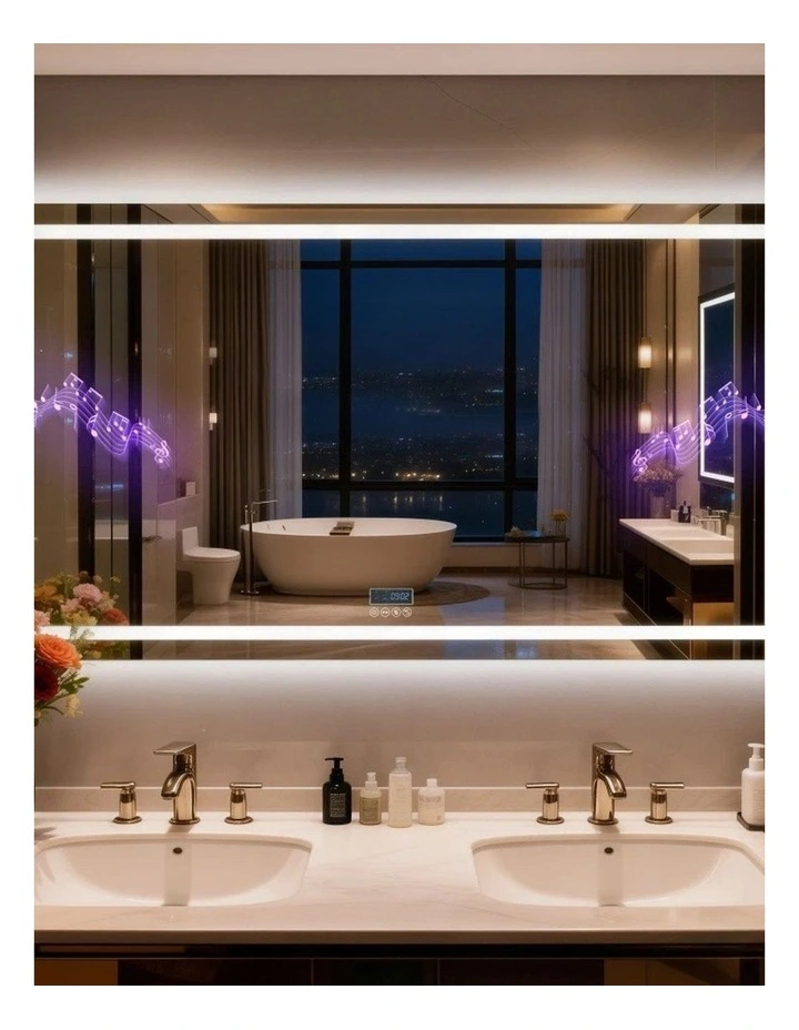 Silver Large Led Mirror Bluetooth Display Smart Anti Fog Bathroom Unit image 2