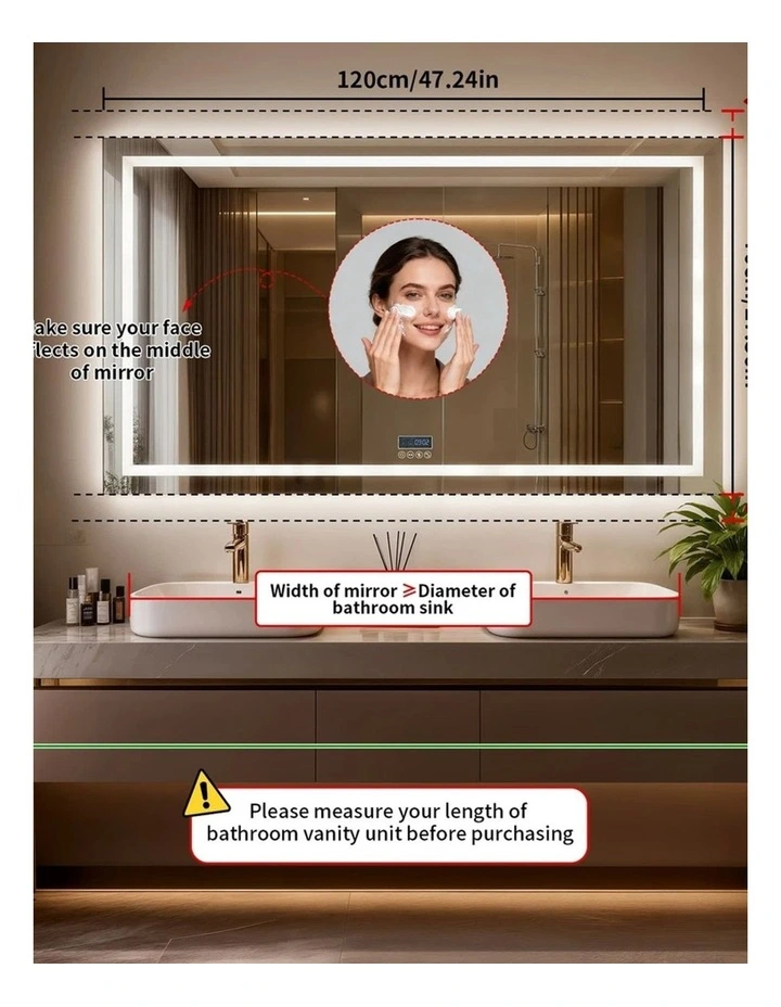 Silver Large Led Mirror Bluetooth Display Smart Anti Fog Bathroom Unit image 5