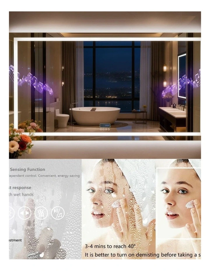 Silver Large Led Mirror Bluetooth Display Smart Anti Fog Bathroom Unit image 7