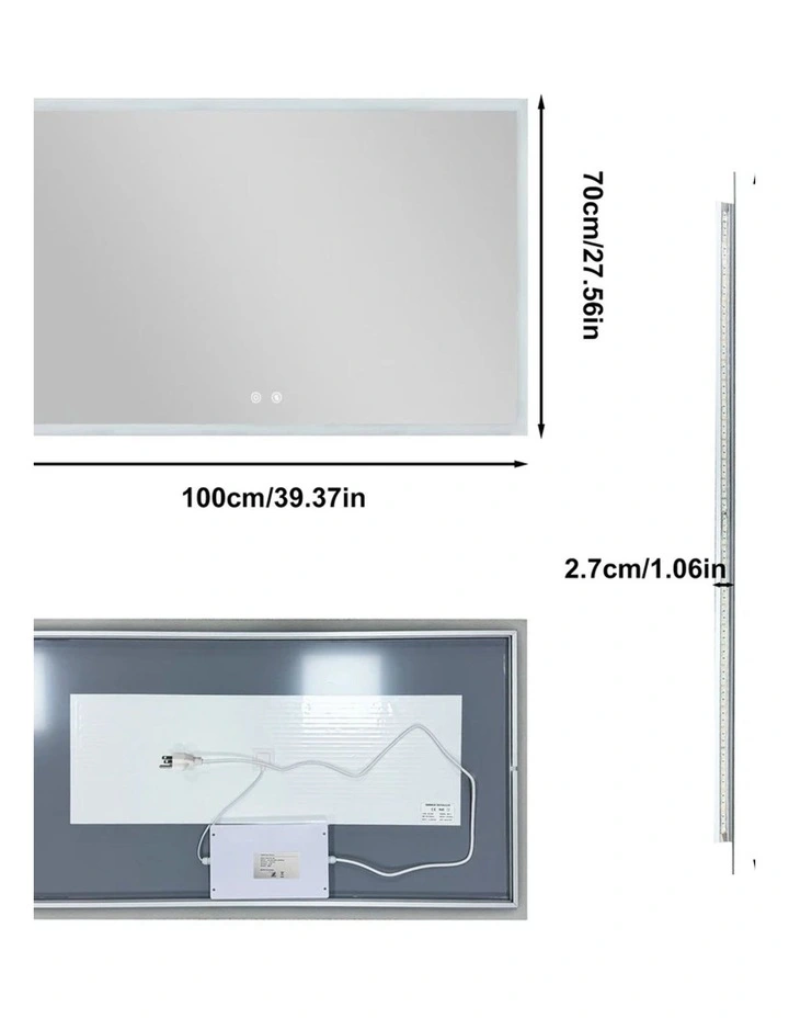 Silver Led Bathroom Mirror Rectangular Anti Fog Touch Light Modern Design image 5