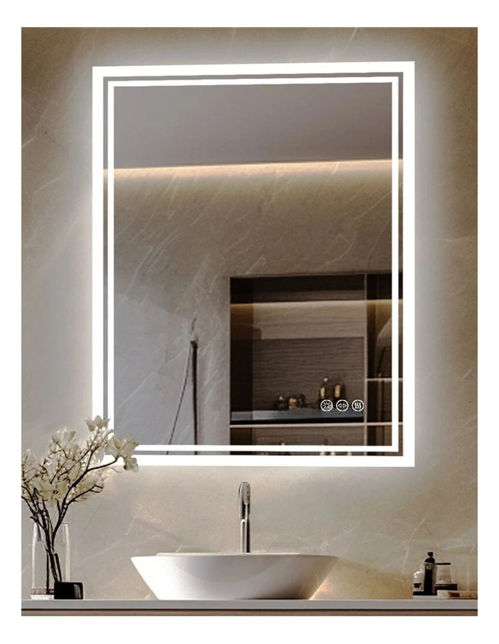 Silver Frameless LED Bathroom Mirror Backlit Anti Fog Dimmable image 3