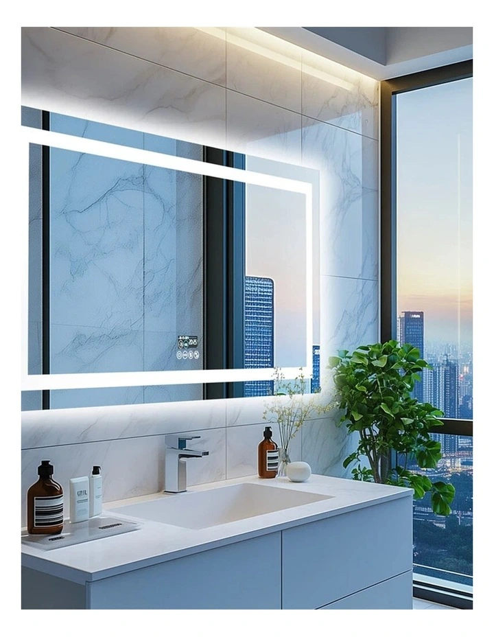 Silver Wide LED Bathroom Mirror With Bluetooth Audio And Memory Function image 2