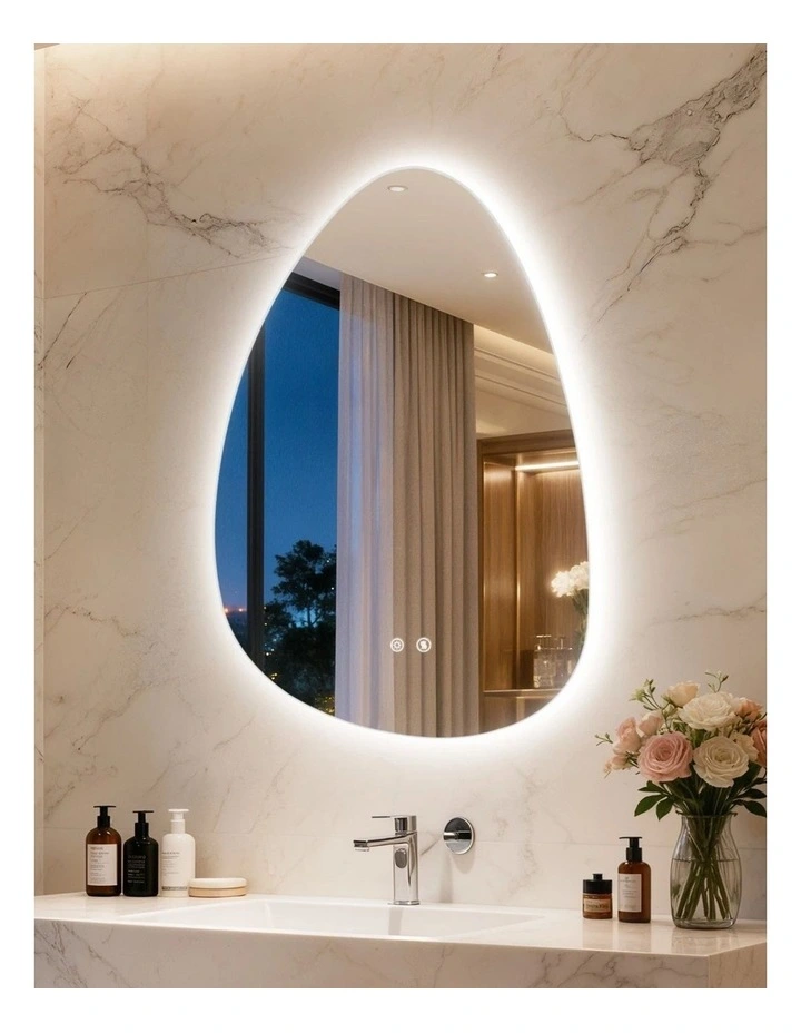 Silver White Artistic Irregular Led Bathroom Mirror Backlit Touch Anti Fog Glass image 2