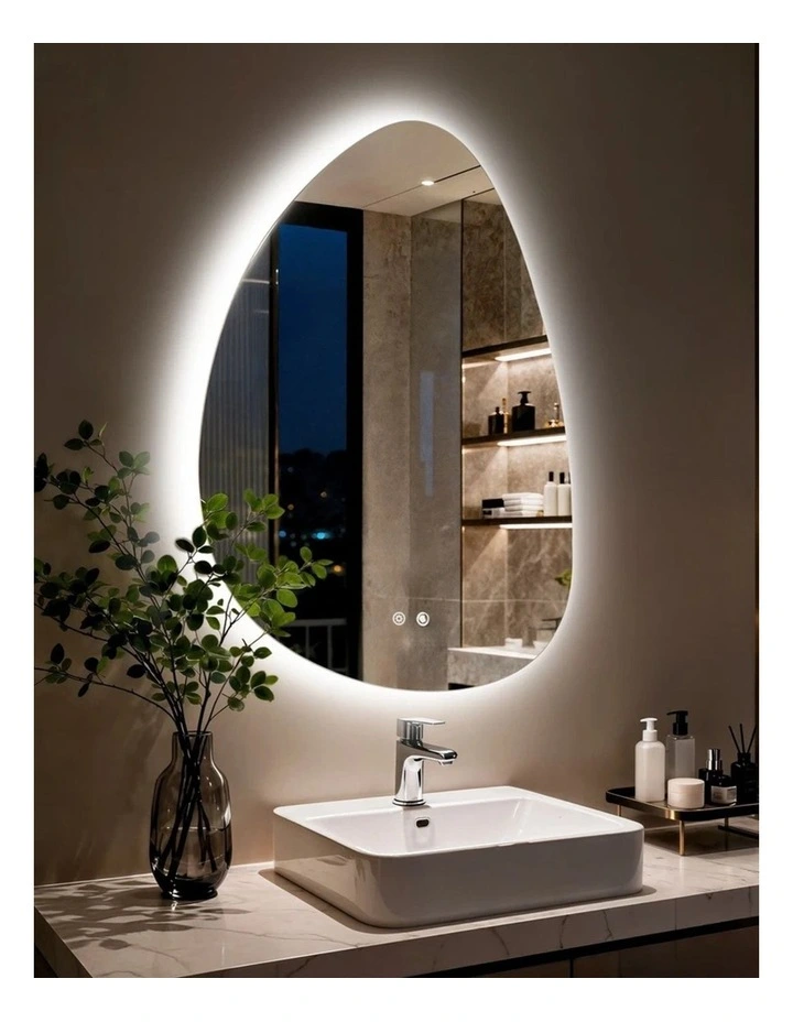 Silver White Artistic Irregular Led Bathroom Mirror Backlit Touch Anti Fog Glass image 3