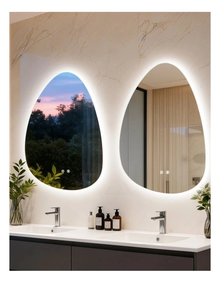 Silver White Artistic Irregular Led Bathroom Mirror Backlit Touch Anti Fog Glass image 4