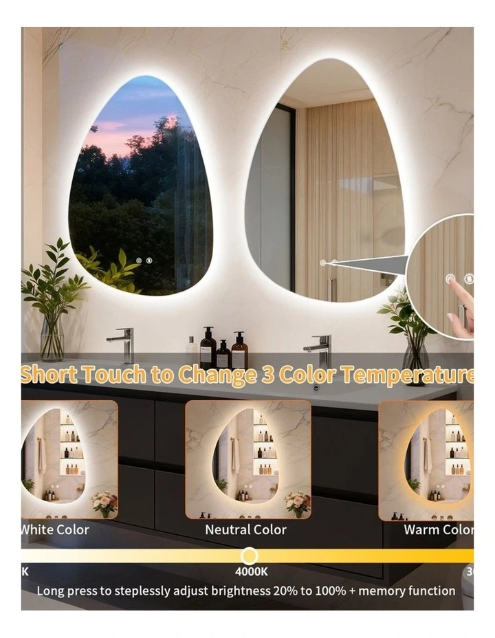 Silver White Artistic Irregular Led Bathroom Mirror Backlit Touch Anti Fog Glass image 5