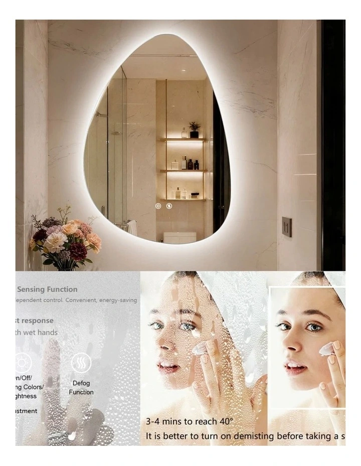 Silver White Artistic Irregular Led Bathroom Mirror Backlit Touch Anti Fog Glass image 6