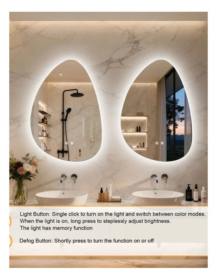 Silver White Artistic Irregular Led Bathroom Mirror Backlit Touch Anti Fog Glass image 7
