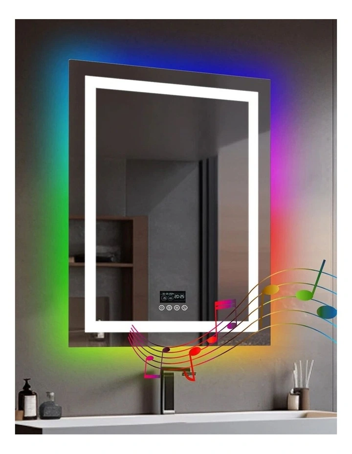 Silver LED RGB Mirror Bluetooth Speaker Anti Fog Smart Bathroom Display image 2