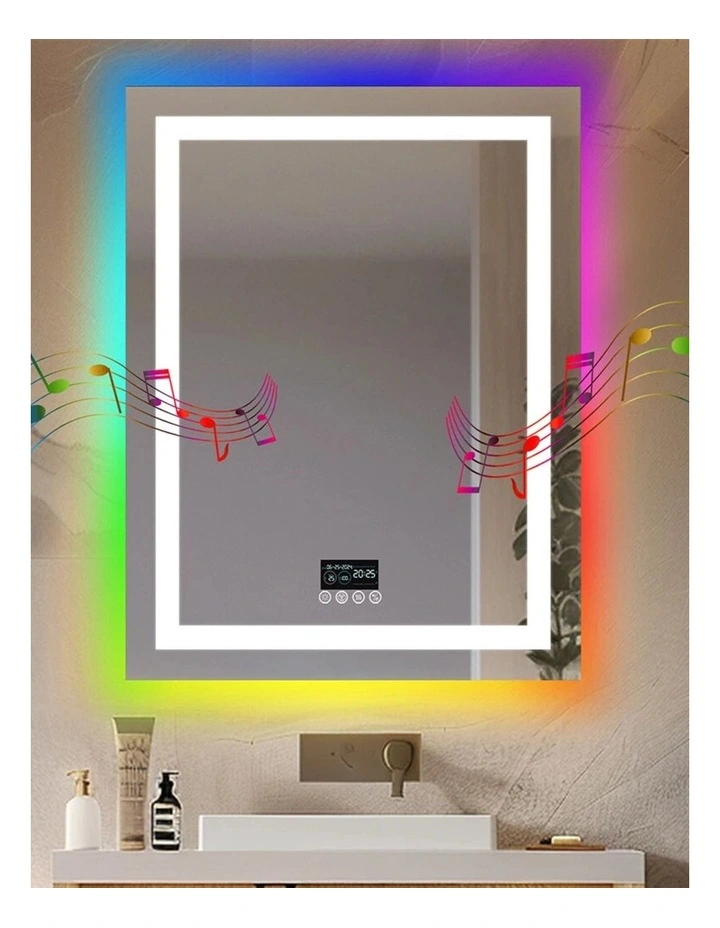 Silver LED RGB Mirror Bluetooth Speaker Anti Fog Smart Bathroom Display image 3