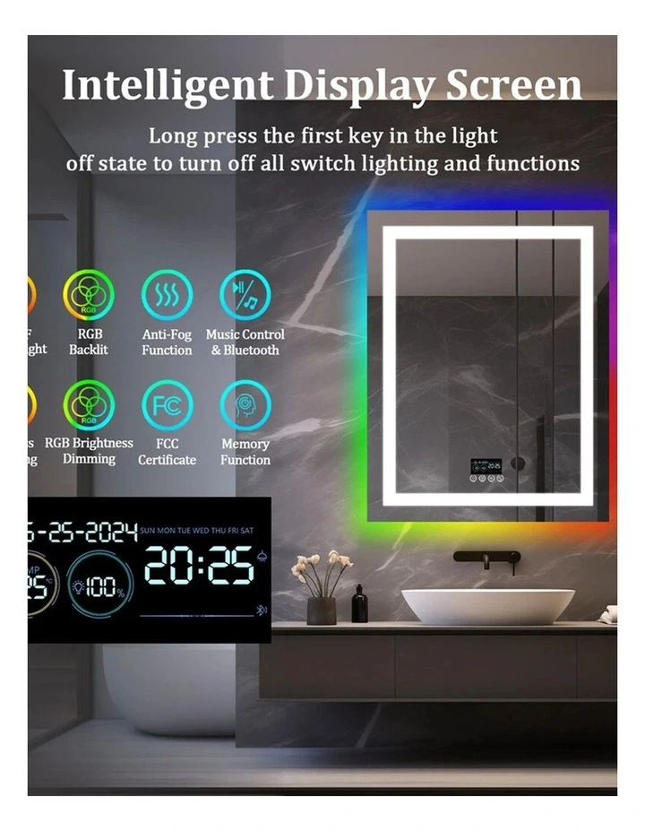 Silver LED RGB Mirror Bluetooth Speaker Anti Fog Smart Bathroom Display image 5
