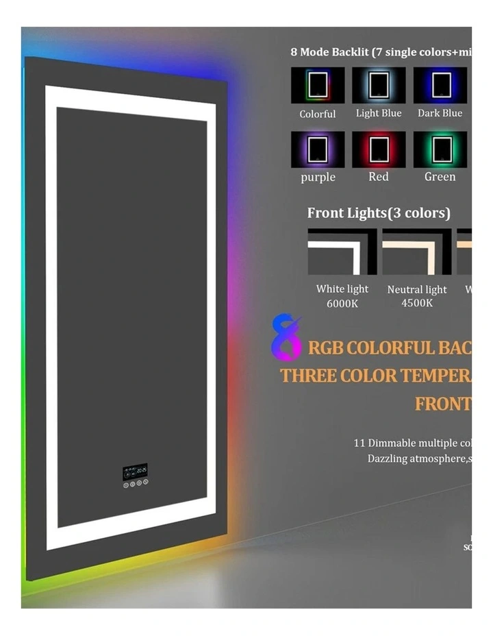 Silver LED RGB Mirror Bluetooth Speaker Anti Fog Smart Bathroom Display image 7