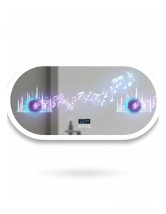 Silver Oval LED Bluetooth Mirror Anti Fog Backlit Touch Bathroom