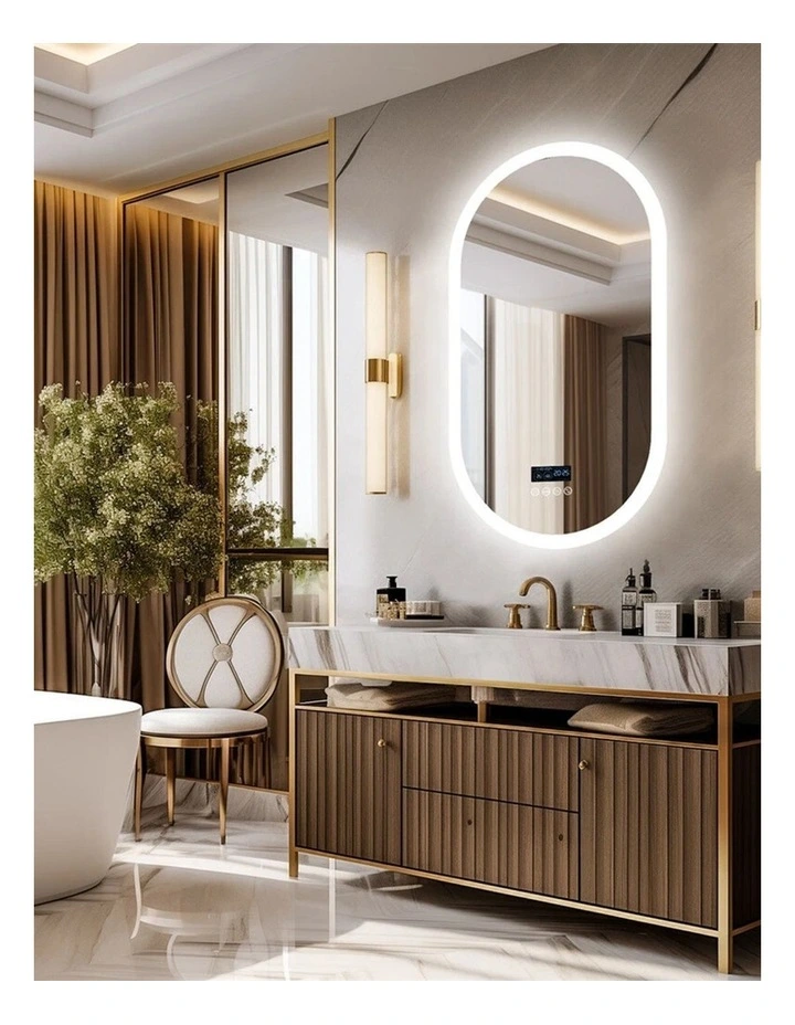 Silver Oval LED Bluetooth Mirror Anti Fog Backlit Touch Bathroom image 2