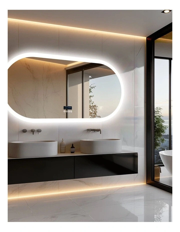 Silver Oval LED Bluetooth Mirror Anti Fog Backlit Touch Bathroom image 4