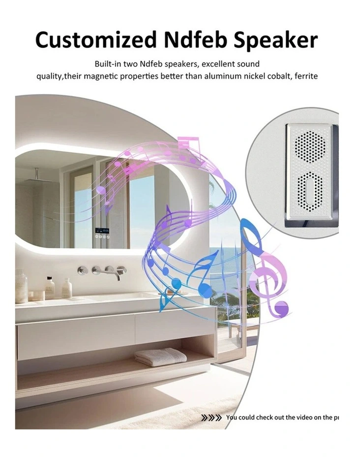 Silver Oval LED Bluetooth Mirror Anti Fog Backlit Touch Bathroom image 7