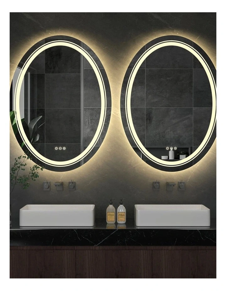 Silver Oval LED Bathroom Mirror Front Backlit Anti Fog Dimmable image 3