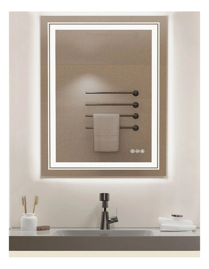 Silver Rectangular LED Bathroom Mirror Front Backlit Anti Fog image 2