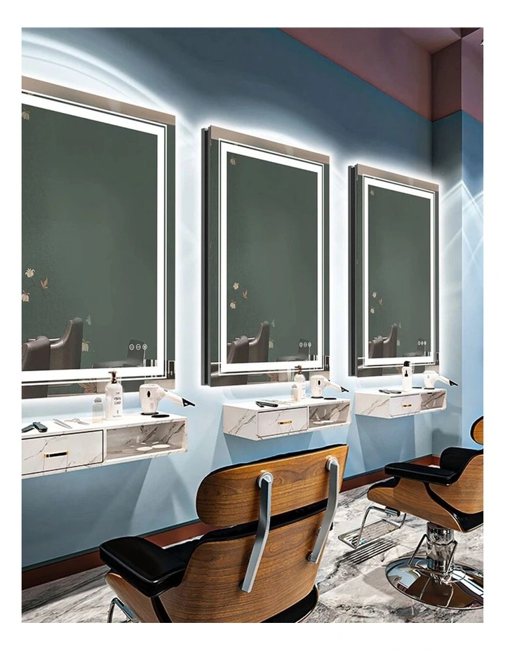 Silver Rectangular LED Bathroom Mirror Front Backlit Anti Fog image 4