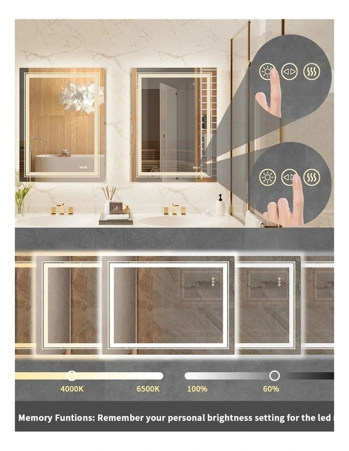 Silver Rectangular LED Bathroom Mirror Front Backlit Anti Fog image 5