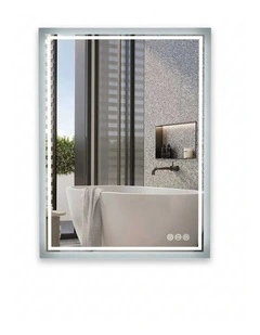 Silver Led Bathroom Mirror Backlit Anti Fog Dimmable Touch Control Wall Mounted