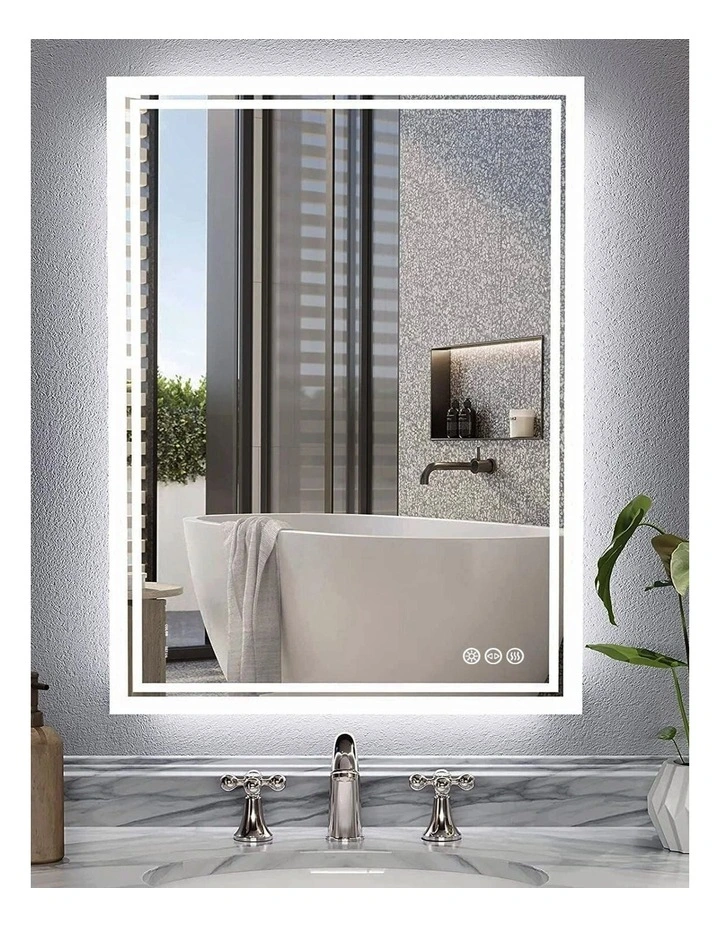 Silver Led Bathroom Mirror Backlit Anti Fog Dimmable Touch Control Wall Mounted image 2