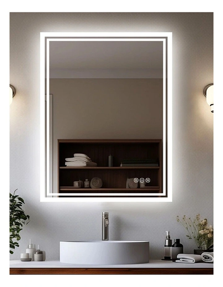 Silver Led Bathroom Mirror Backlit Anti Fog Dimmable Touch Control Wall Mounted image 3
