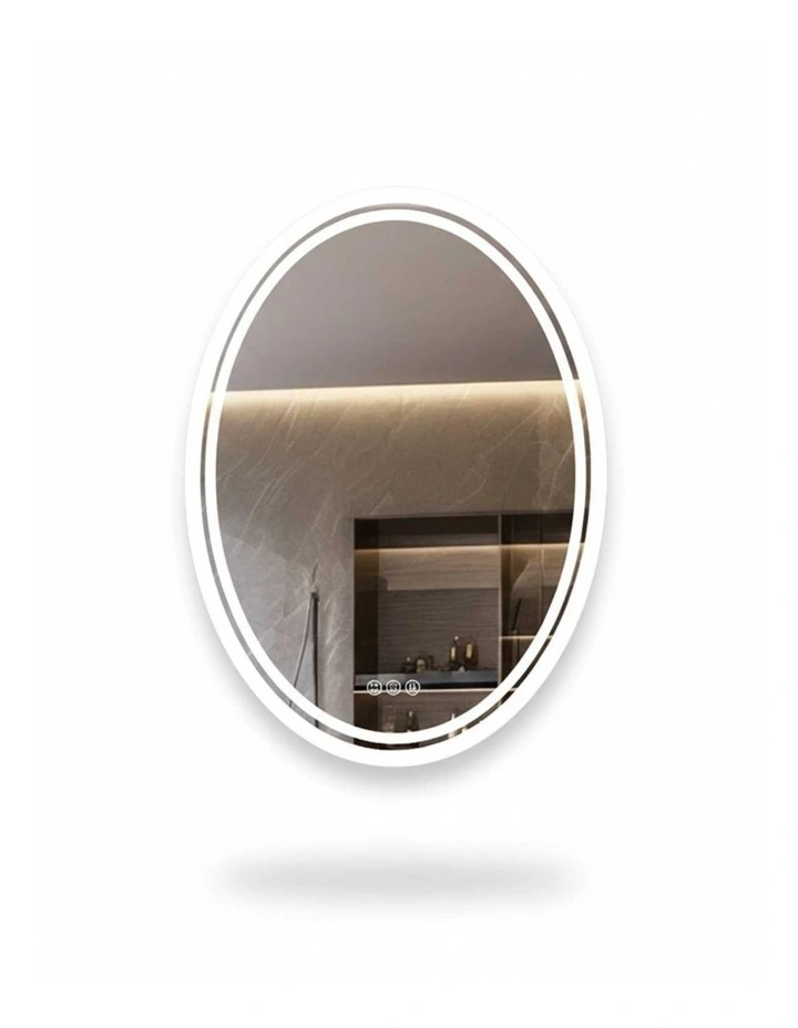 Silver Oval LED Bathroom Mirror Anti Fog Backlit Touch Control Design image 1