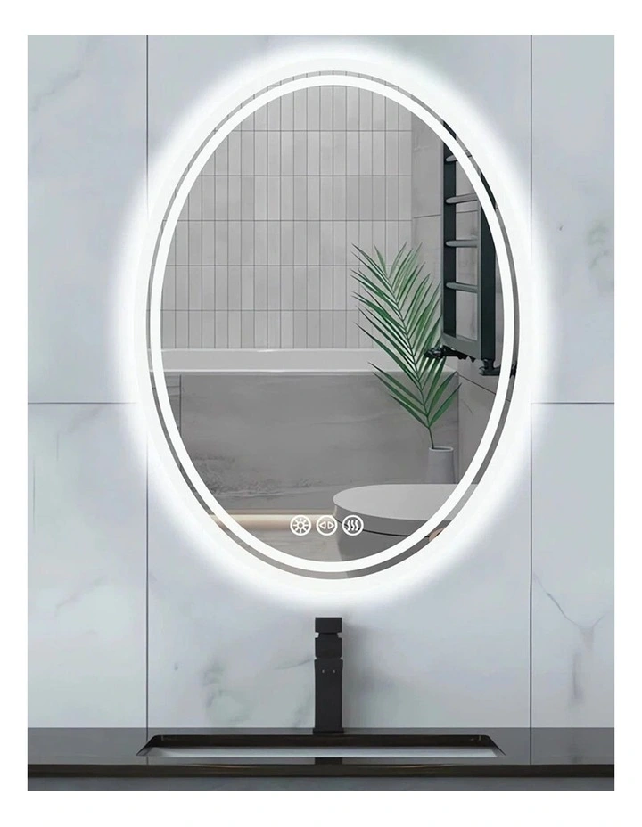 Silver Oval LED Bathroom Mirror Anti Fog Backlit Touch Control Design image 2