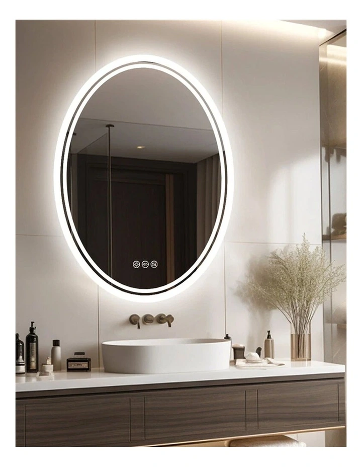 Silver Oval LED Bathroom Mirror Anti Fog Backlit Touch Control Design image 3