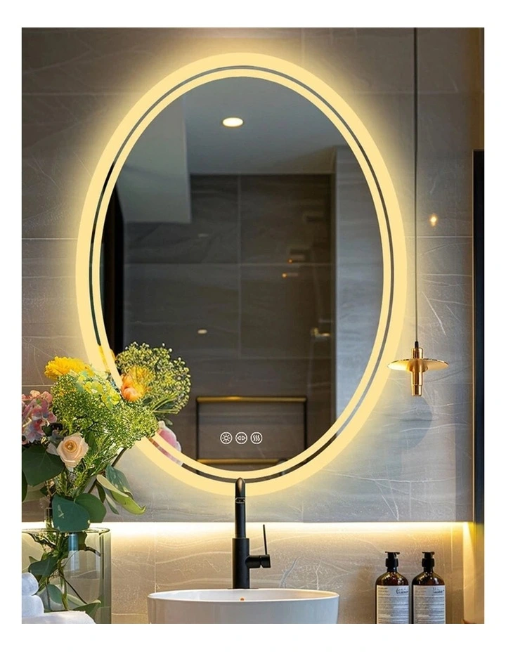 Silver Oval LED Bathroom Mirror Anti Fog Backlit Touch Control Design image 4