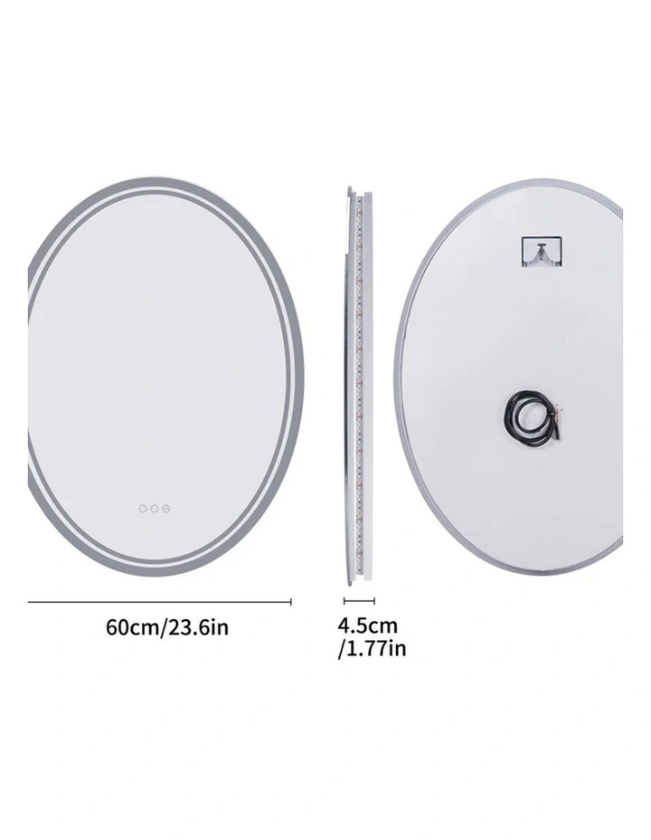Silver Oval LED Bathroom Mirror Anti Fog Backlit Touch Control Design image 5
