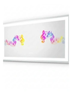 Silver Led Bathroom Mirror Bluetooth Dual Speakers Anti Fog Wall Mount
