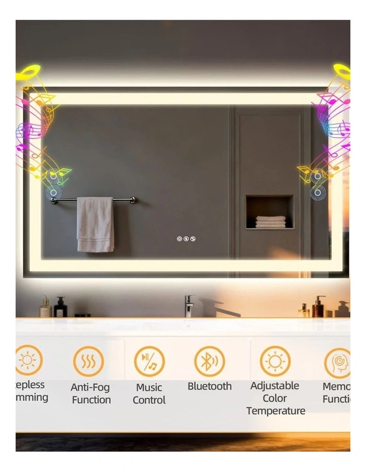 Silver Led Bathroom Mirror Bluetooth Dual Speakers Anti Fog Wall Mount image 5
