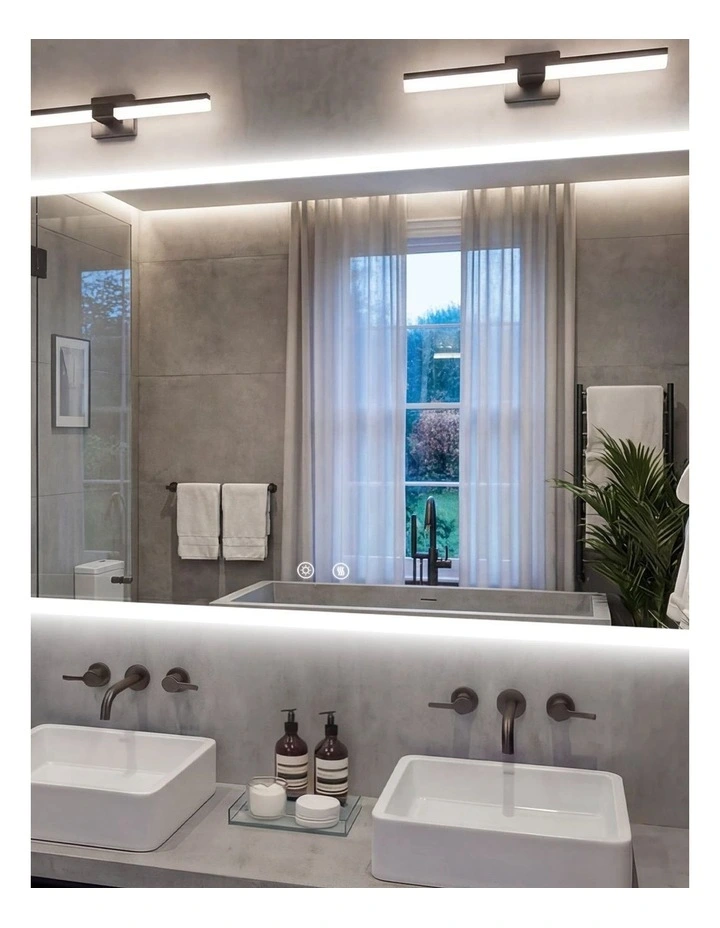 Silver Large Led Bathroom Mirror Rectangular Anti Fog Touch Light Modern image 2