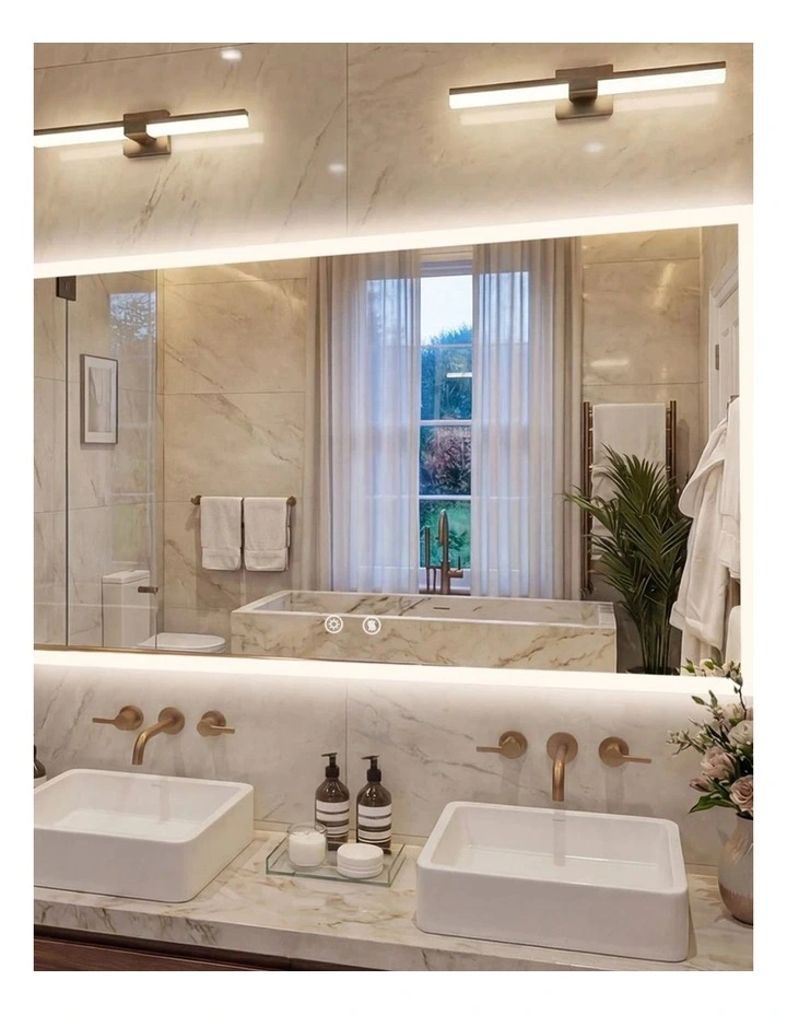 Silver Large Led Bathroom Mirror Rectangular Anti Fog Touch Light Modern image 3