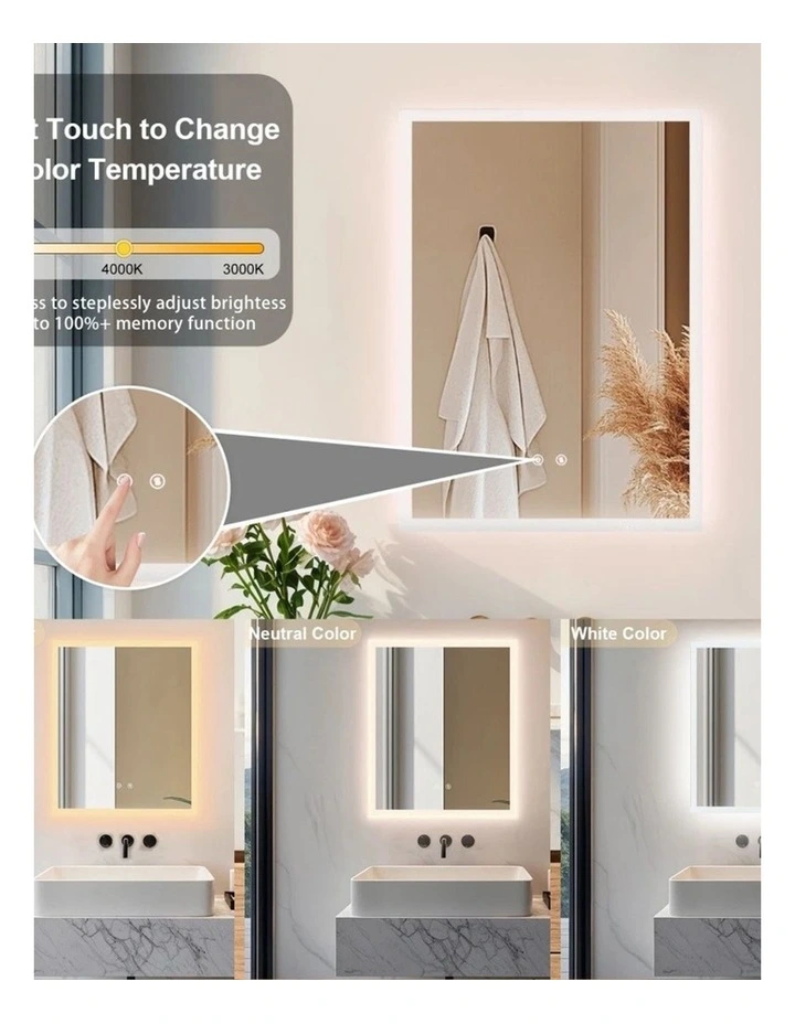 Silver Rectangle LED Bathroom Mirror With Anti-Fog Touch Control 500x700mm image 5